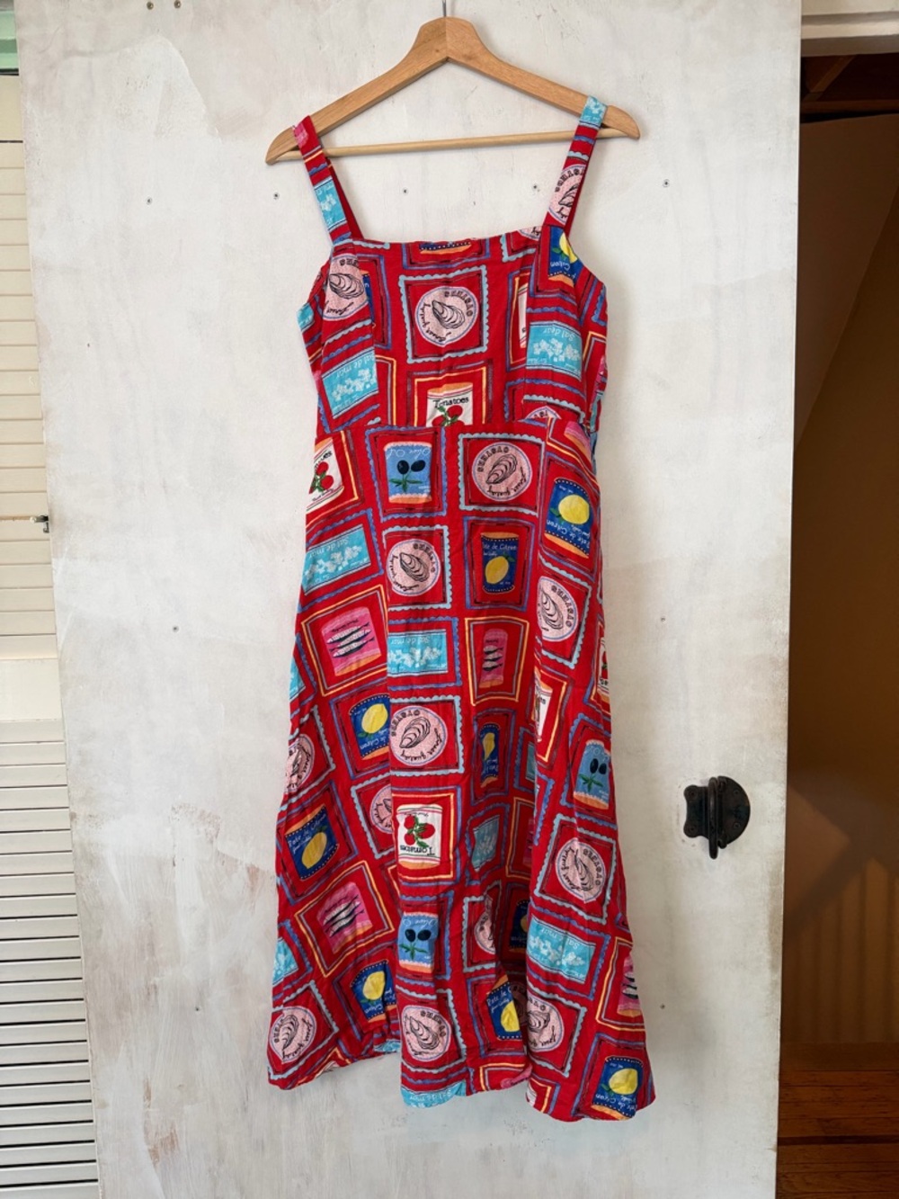 Ann Taylor Loft Red Summer Dress can and tin red print, sz 6 small medium